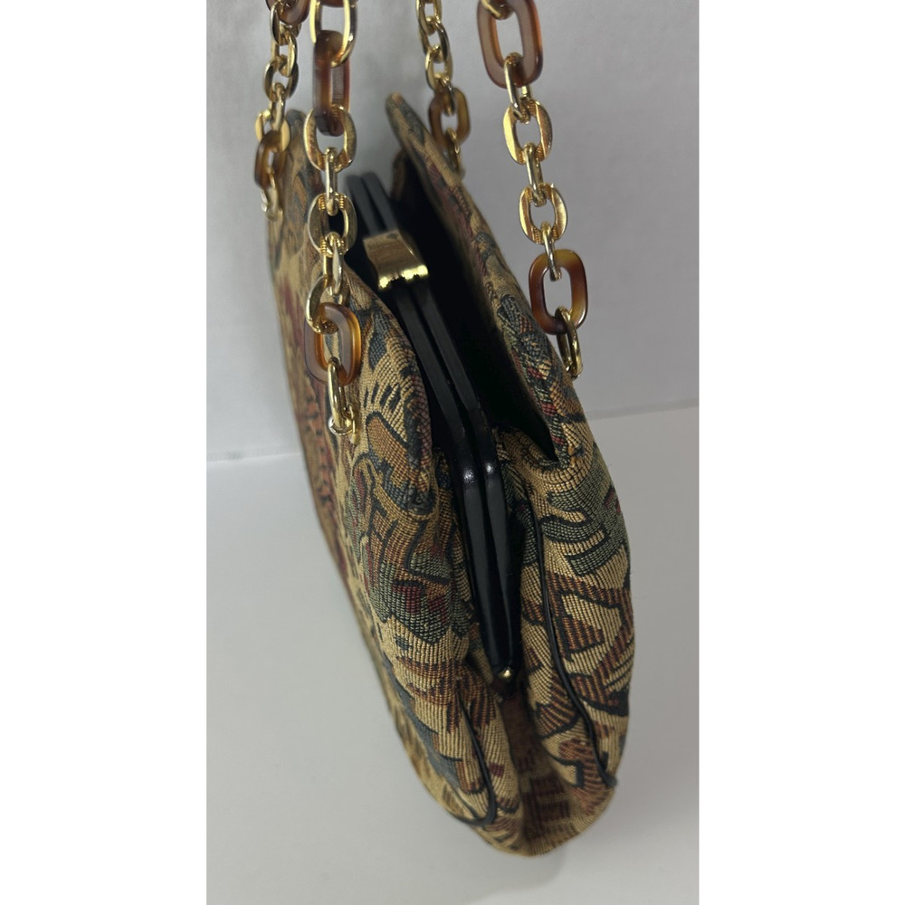 Vtg Morris Moskowitz Bag Tapestry Mini Purse Tortoise Chain Snap Closure Handbag - Picture 6 of 15